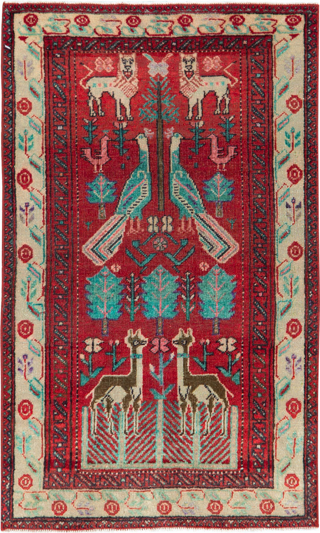 Vintage Central Asian Pictorial Turkoman Throw Rug (Pair: 1 of 2), No.27049 - Gsblank