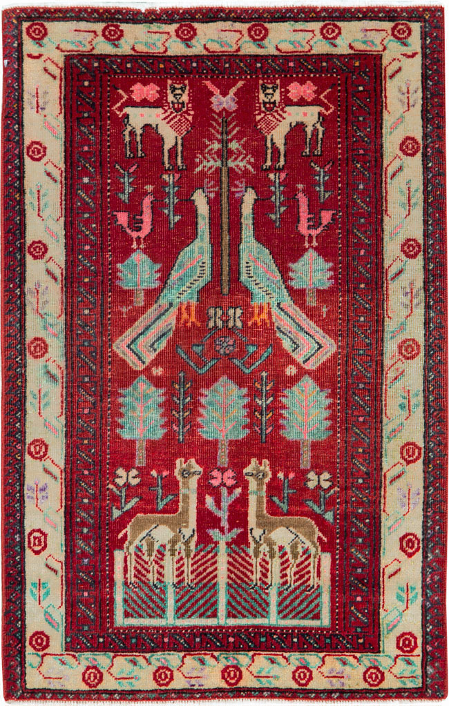 Vintage Central Asian Pictorial Turkoman Throw Rug (Pair: 2 of 2), No.27050 - Gsblank