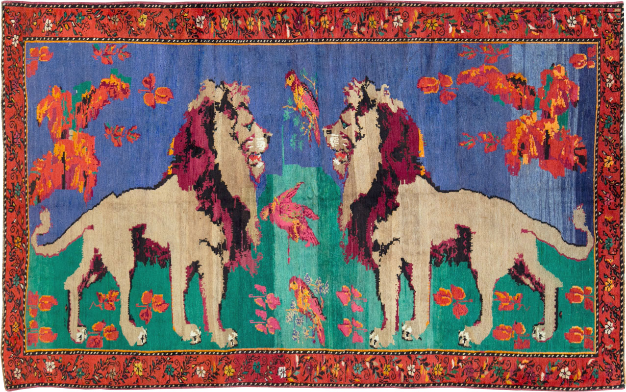 Vintage Caucasian Karabagh Pictorial Accent Rug, No.27062 - Gsblank