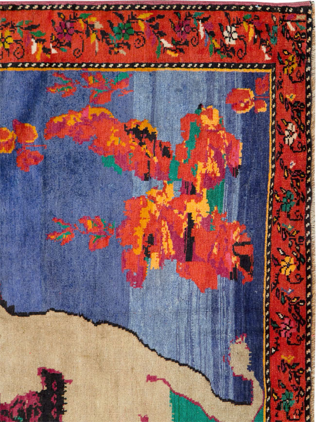Vintage Caucasian Karabagh Pictorial Accent Rug, No.27062 - Gsblank