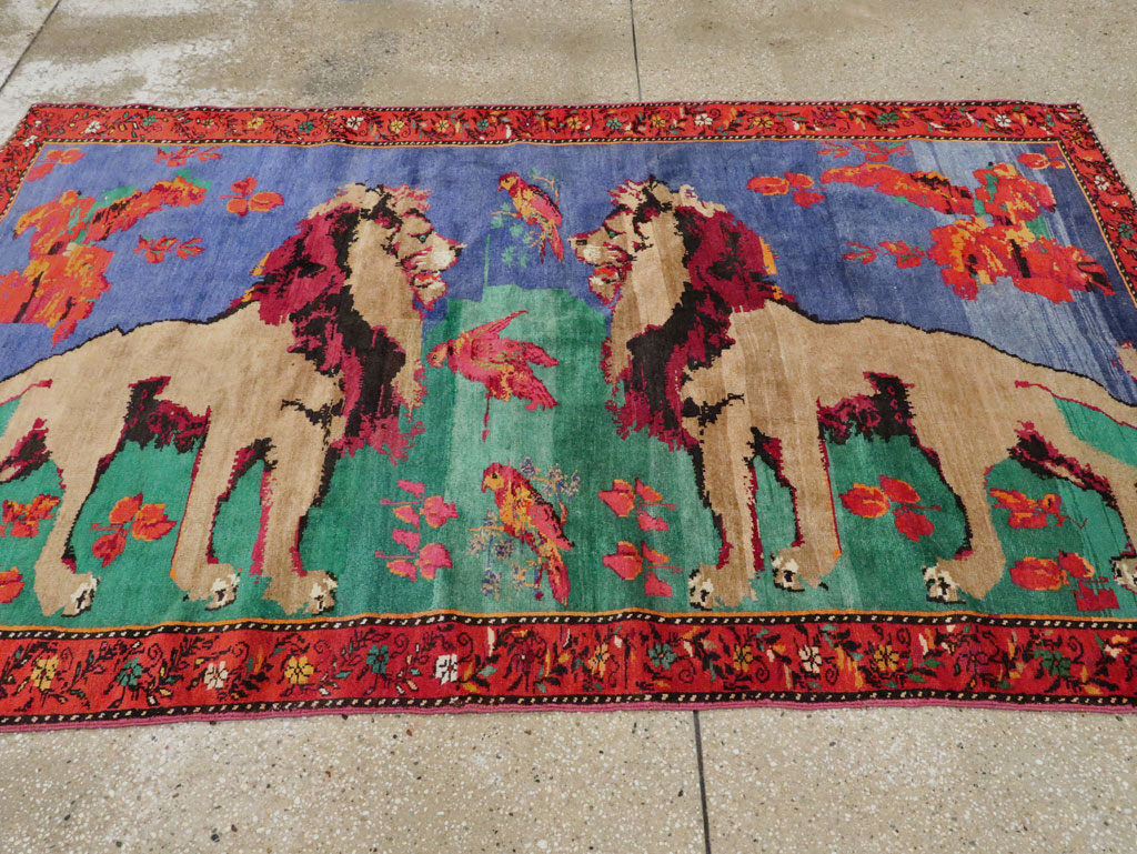 Vintage Caucasian Karabagh Pictorial Accent Rug, No.27062 - Gsblank