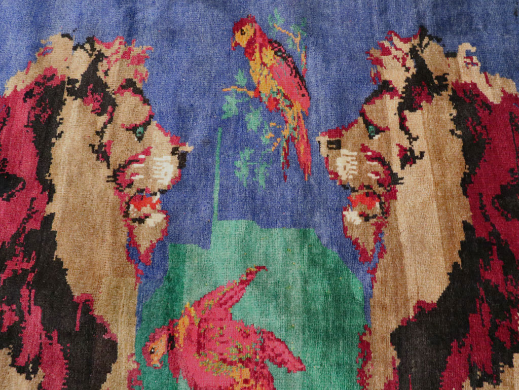 Vintage Caucasian Karabagh Pictorial Accent Rug, No.27062 - Gsblank