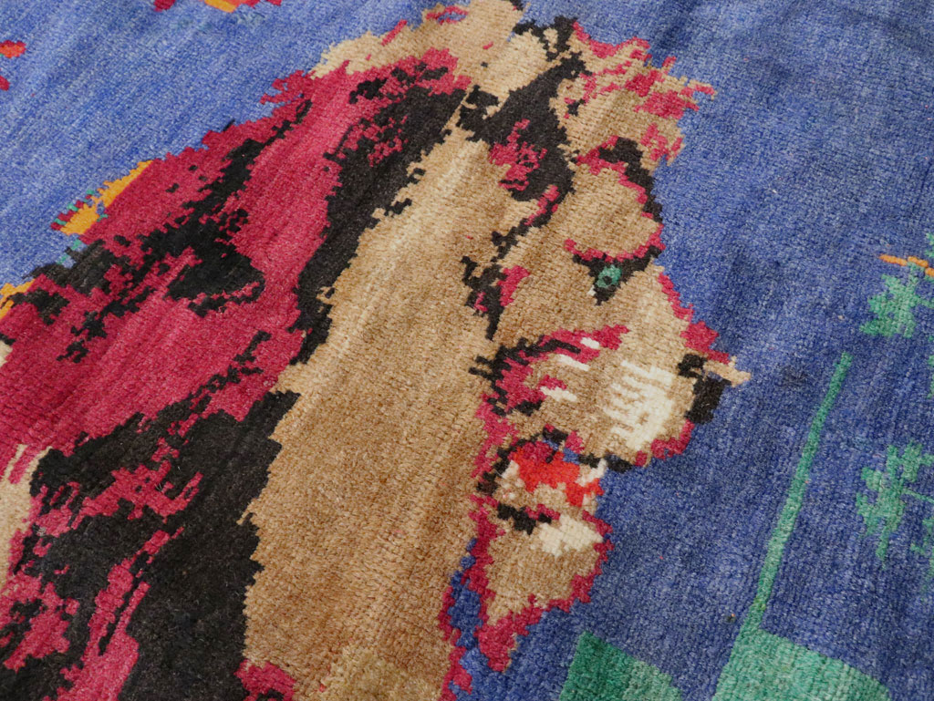 Vintage Caucasian Karabagh Pictorial Accent Rug, No.27062 - Gsblank