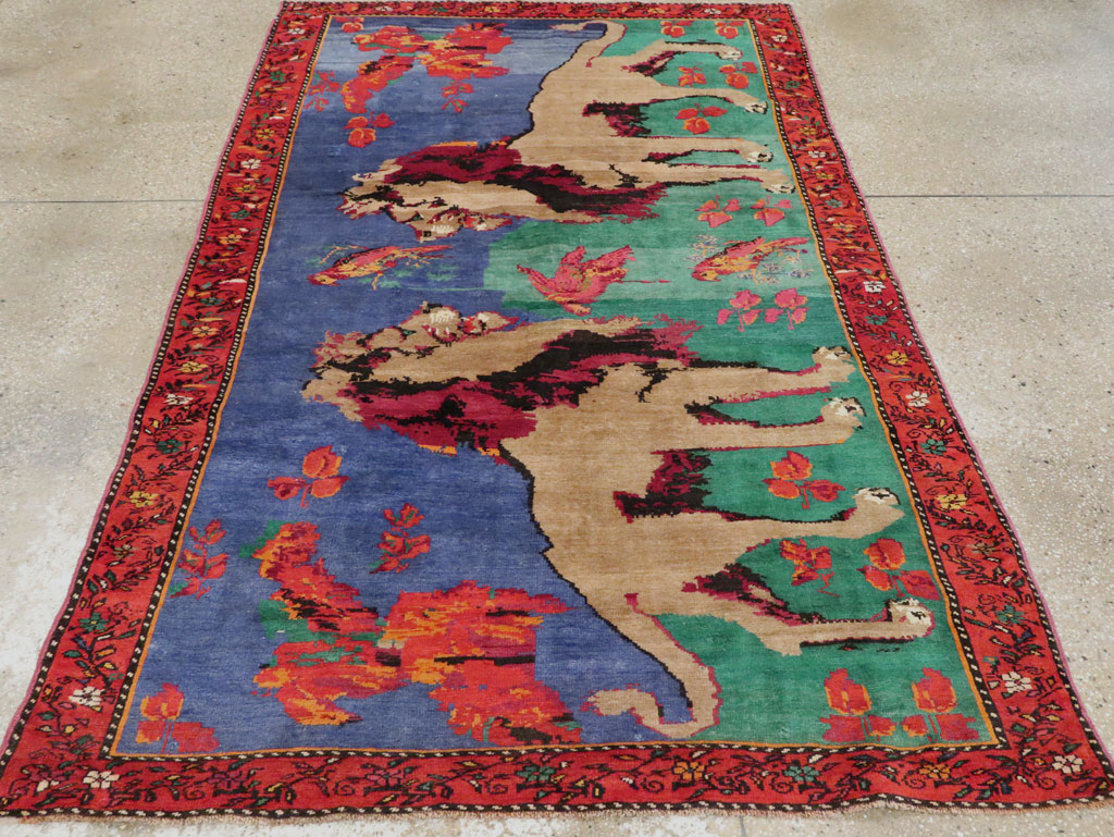 Vintage Caucasian Karabagh Pictorial Accent Rug, No.27062 - Gsblank