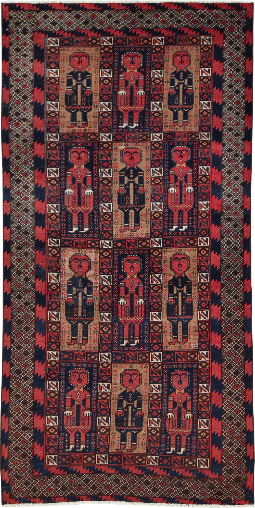 Vintage Central Asian Pictorial Turkoman Tribal Rug (Pair: 1 of 2), No.27069 - Gsblank