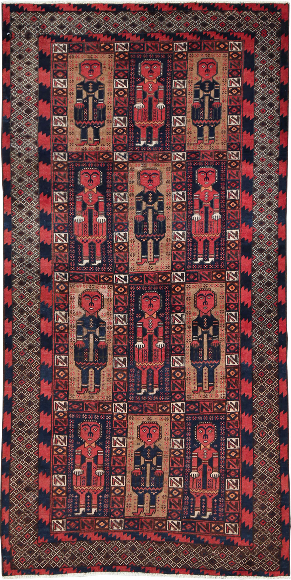 Vintage Central Asian Pictorial Turkoman Tribal Rug (Pair: 1 of 2), No.27069 - Gsblank