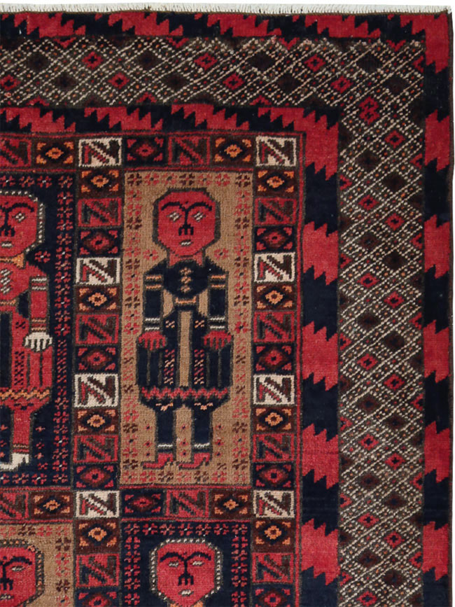 Vintage Central Asian Pictorial Turkoman Tribal Rug (Pair: 1 of 2), No.27069 - Gsblank
