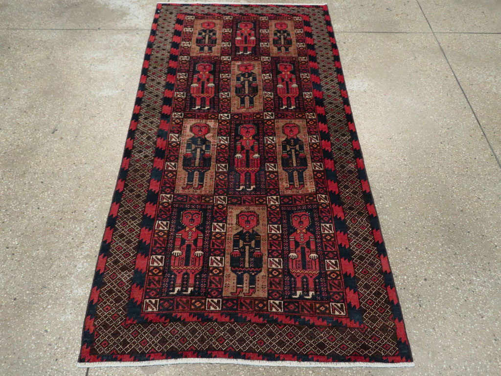 Vintage Central Asian Pictorial Turkoman Tribal Rug (Pair: 1 of 2), No.27069 - Gsblank