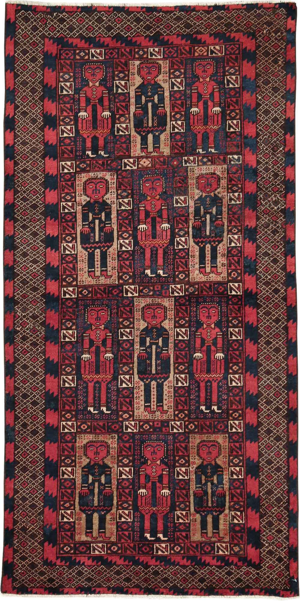Vintage Central Asian Pictorial Turkoman Tribal Rug (Pair: 2 of 2), No.27070 - Gsblank