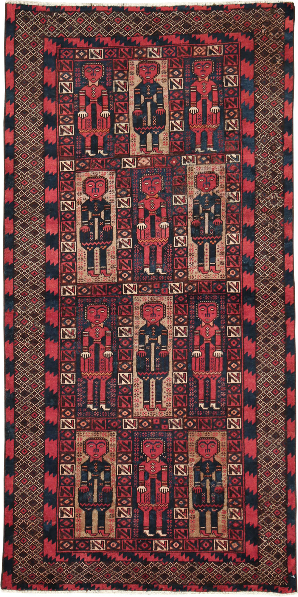 Vintage Central Asian Pictorial Turkoman Tribal Rug (Pair: 2 of 2), No.27070 - Gsblank