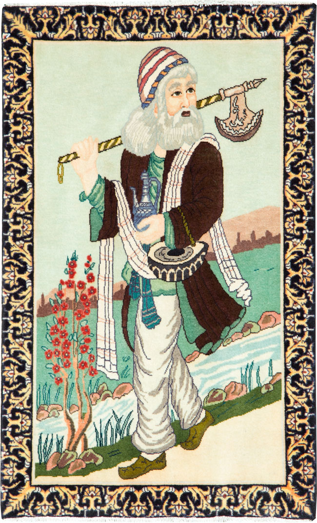 Vintage Persian Tabriz Pictorial Rug, No.27075 - Gsblank