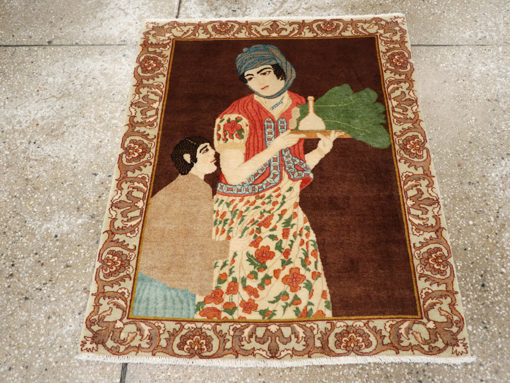 Vintage Persian Tabriz Pictorial Rug, No.27081 - Gsblank