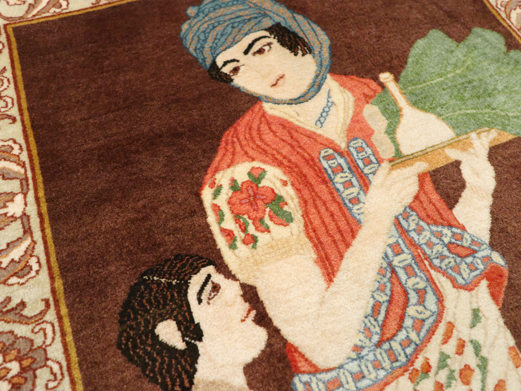 Vintage Persian Tabriz Pictorial Rug, No.27081 - Gsblank