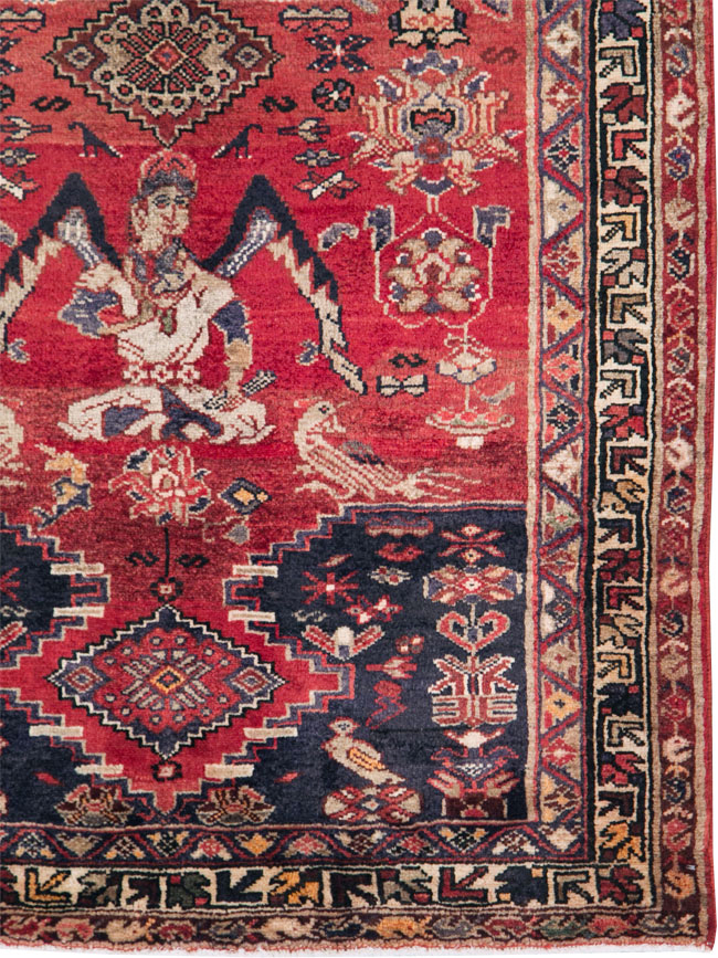 Vintage Persian Hamadan Pictorial Rug, No.27102 - Gsblank