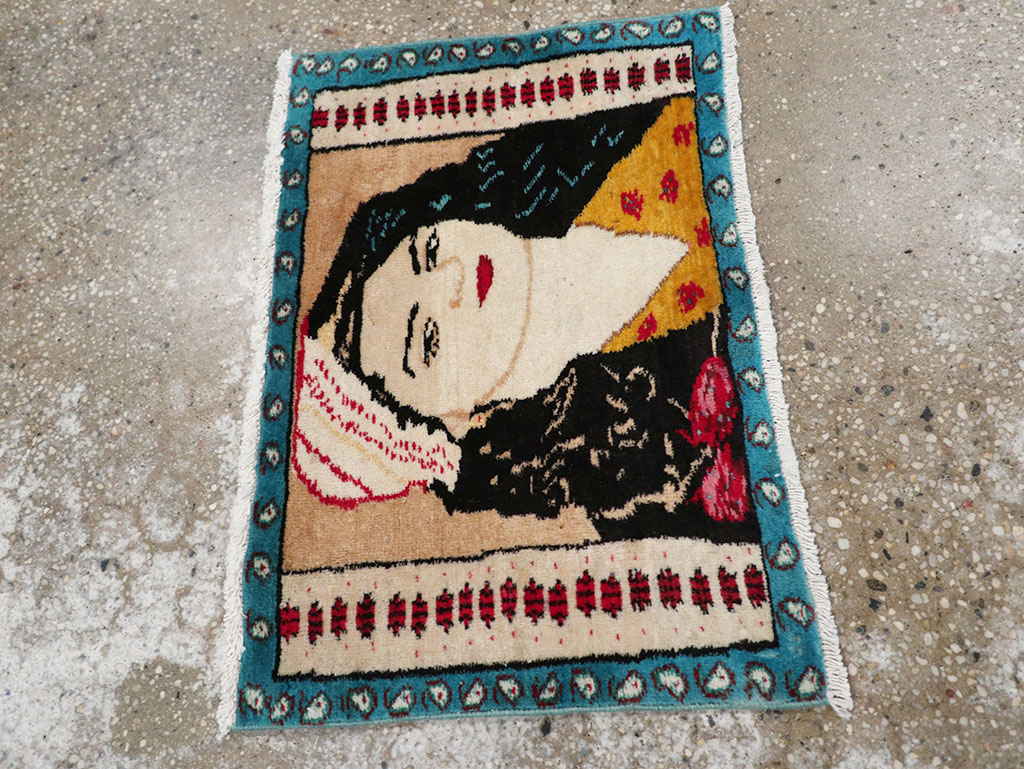 Vintage Persian Tabriz Pictorial Throw Rug, No.27118 - Gsblank