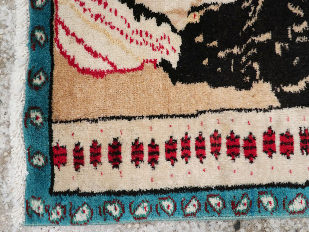 Vintage Persian Tabriz Pictorial Throw Rug, No.27118 - Gsblank