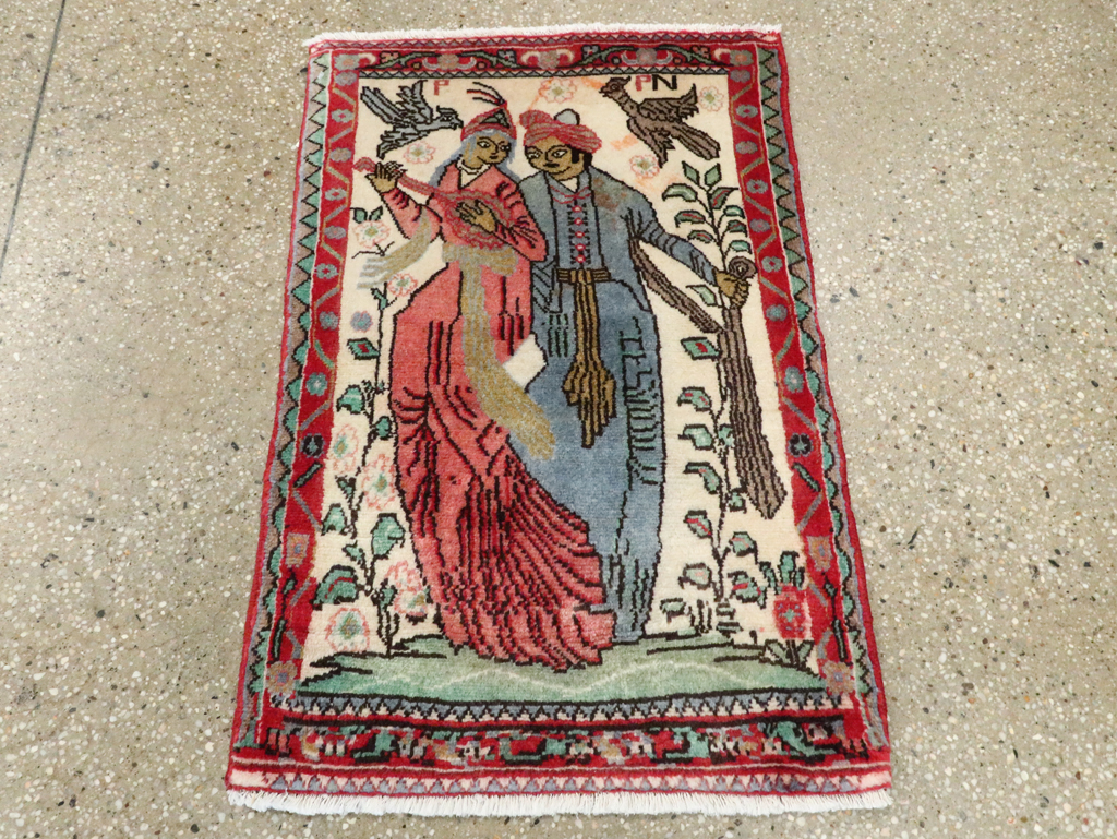 Vintage Persian Hamadan Pictorial Rug, No.27123 - Gsblank