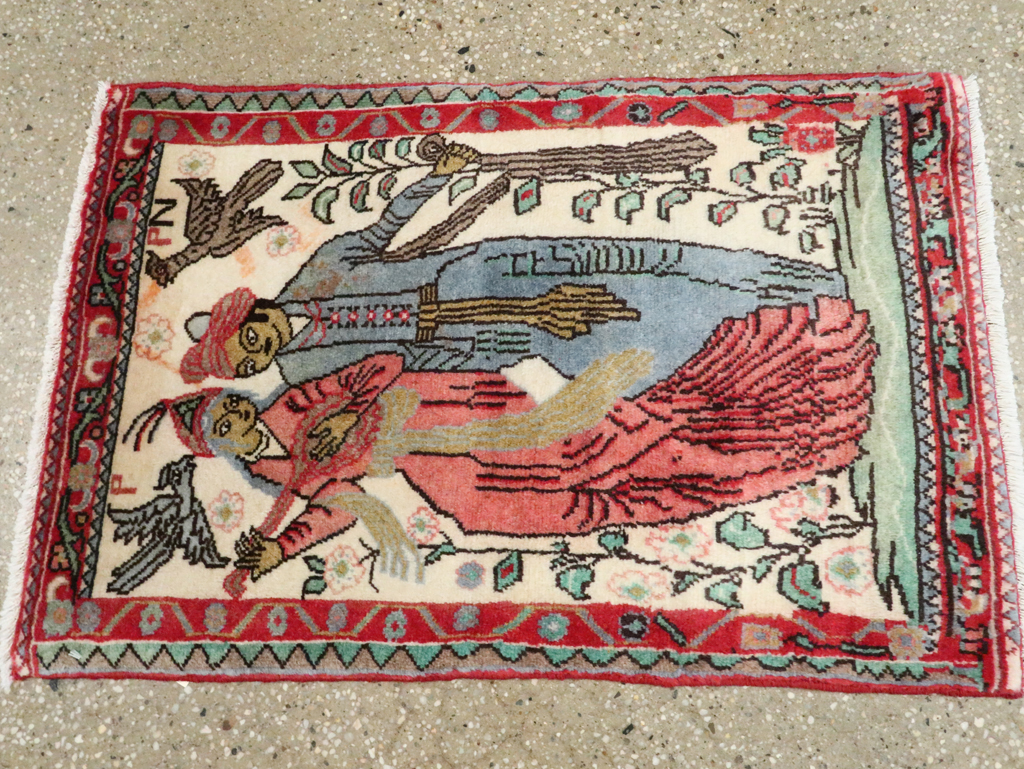 Vintage Persian Hamadan Pictorial Rug, No.27123 - Gsblank