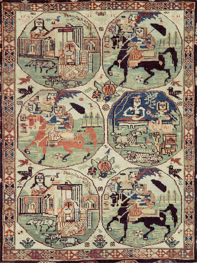 Antique Persian Pictorial Shiraz Carpet, No.27143 - Gsblank