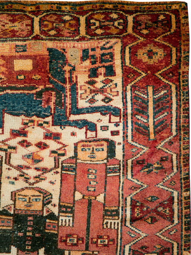 Vintage Persian Bakhtiari Pictorial Rug, No.27318 - Gsblank