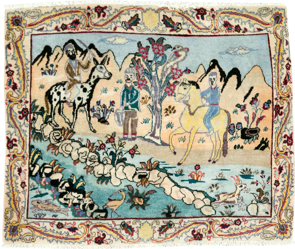 Vintage Persian Tabriz Pictorial Rug, No.27347 - Gsblank