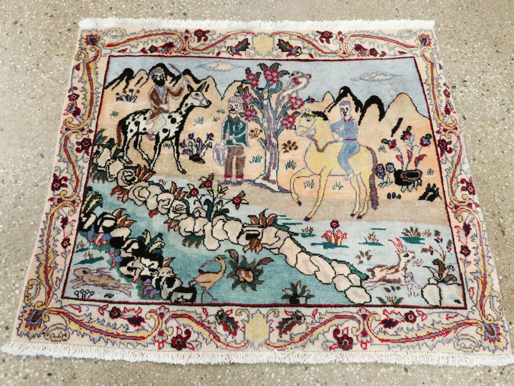 Vintage Persian Tabriz Pictorial Rug, No.27347 - Gsblank