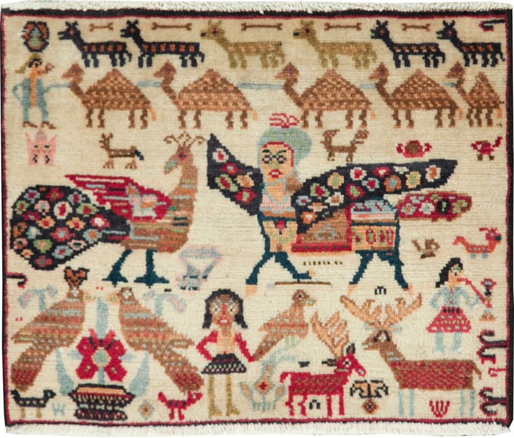 Vintage Persian Baluch Pictorial Rug (Pair: 1 of 2), No.27488 - Gsblank