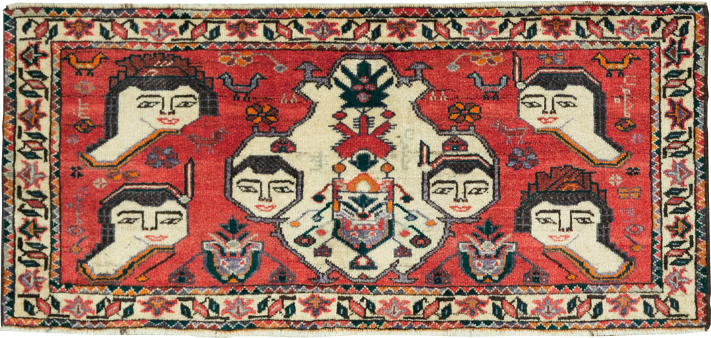 Vintage Persian Hamadan Pictorial Throw Rug (Pair: 1 of 2), No.27489 - Gsblank