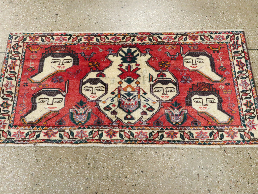 Vintage Persian Hamadan Pictorial Throw Rug (Pair: 1 of 2), No.27489 - Gsblank