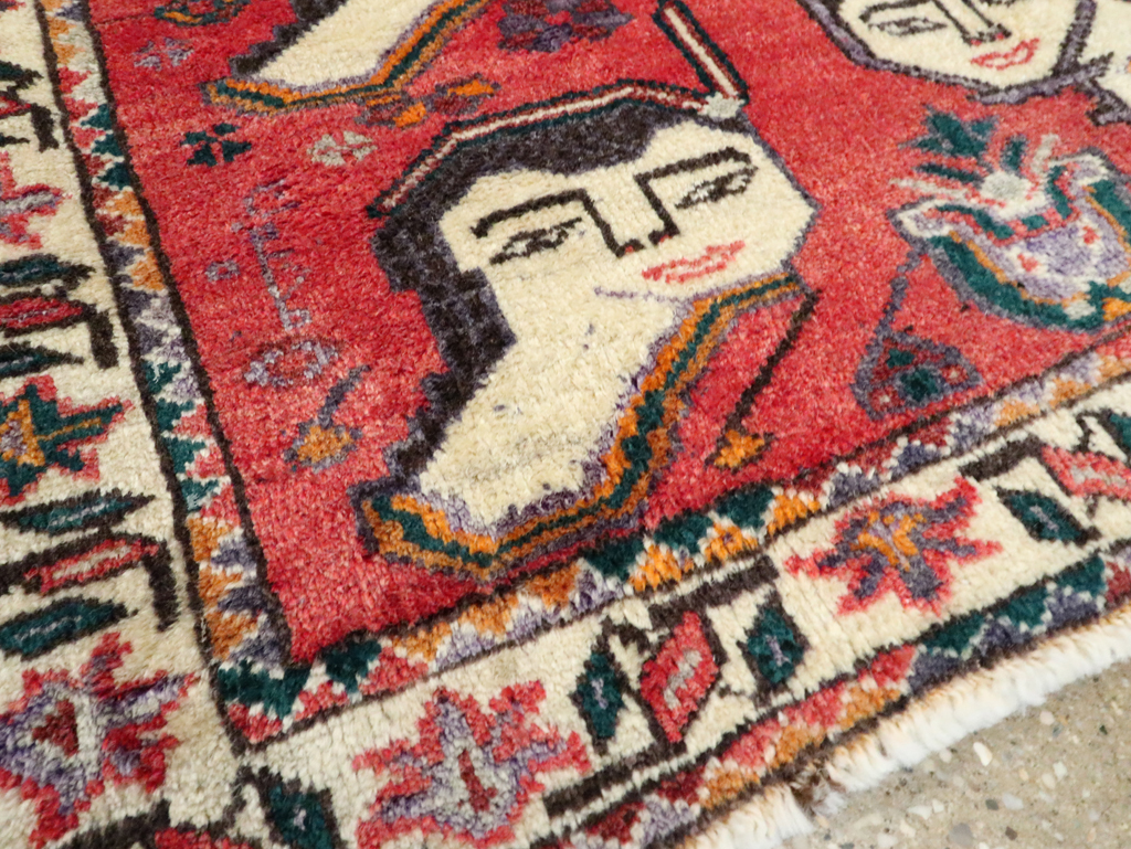 Vintage Persian Hamadan Pictorial Throw Rug (Pair: 1 of 2), No.27489 - Gsblank
