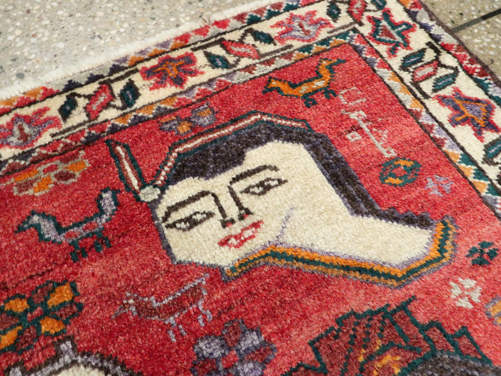 Vintage Persian Hamadan Pictorial Throw Rug (Pair: 1 of 2), No.27489 - Gsblank