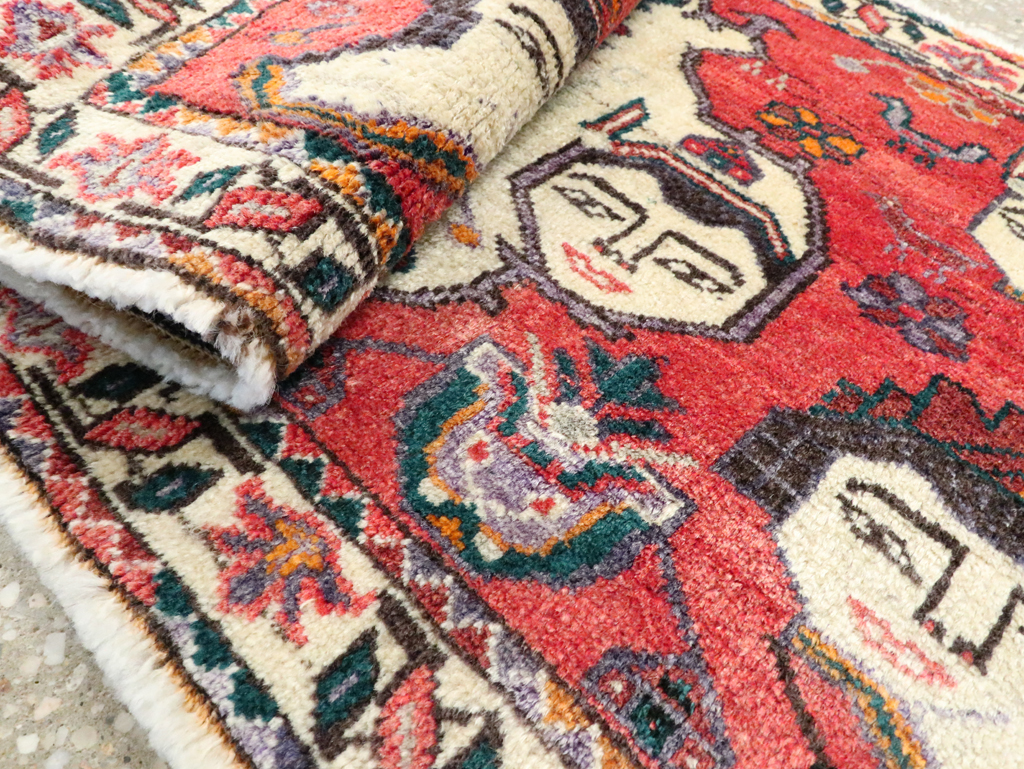 Vintage Persian Hamadan Pictorial Throw Rug (Pair: 1 of 2), No.27489 - Gsblank