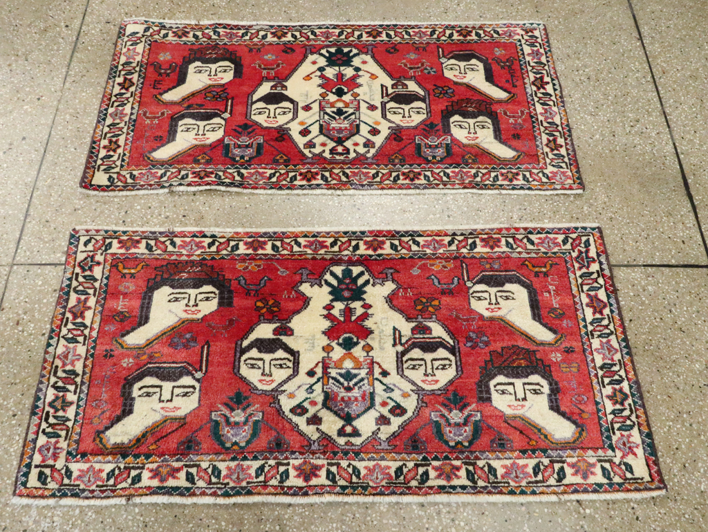Vintage Persian Hamadan Pictorial Throw Rug (Pair: 1 of 2), No.27489 - Gsblank