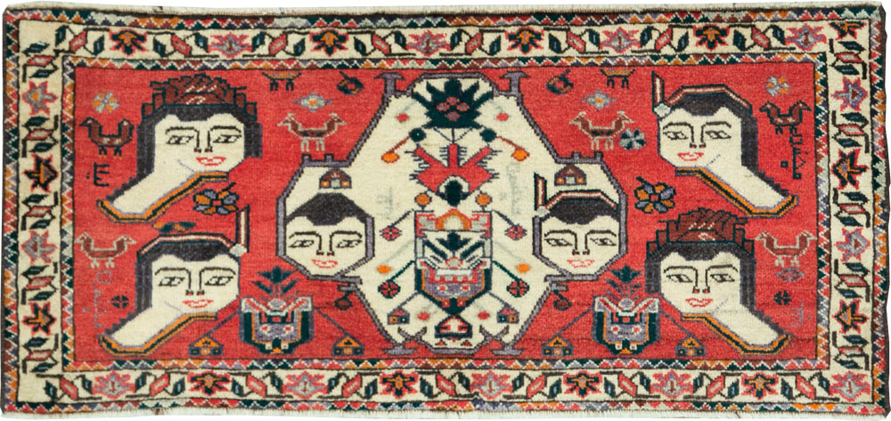 Vintage Persian Hamadan Pictorial Throw Rug (Pair: 2 of 2), No.27490 - Gsblank