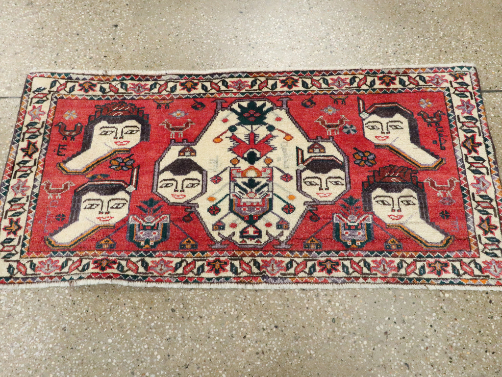Vintage Persian Hamadan Pictorial Throw Rug (Pair: 2 of 2), No.27490 - Gsblank