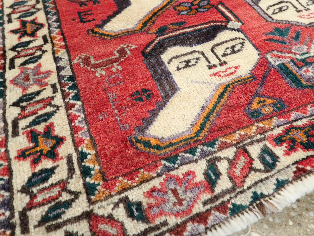 Vintage Persian Hamadan Pictorial Throw Rug (Pair: 2 of 2), No.27490 - Gsblank