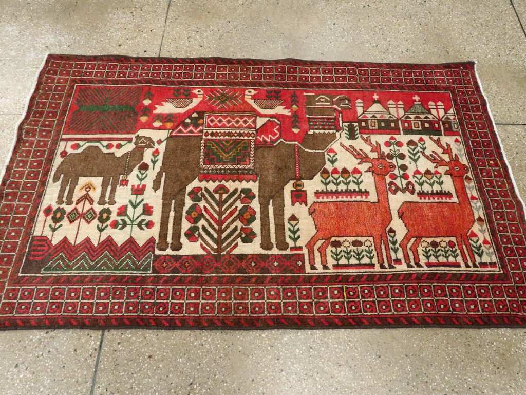 Vintage Persian Pictorial Baluch Rug, No.27500 - Gsblank