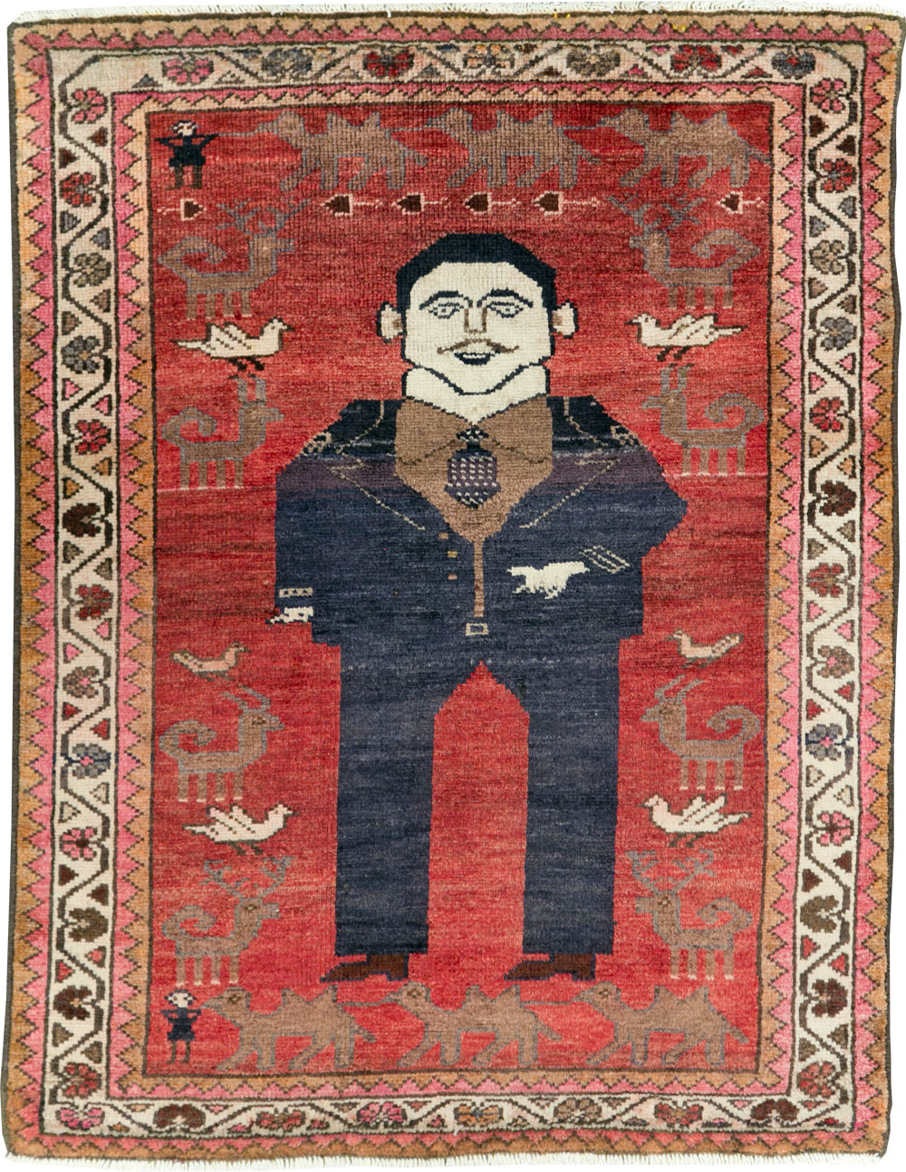 Vintage Persian Hamadan Pictorial Rug, No.27523 - Gsblank