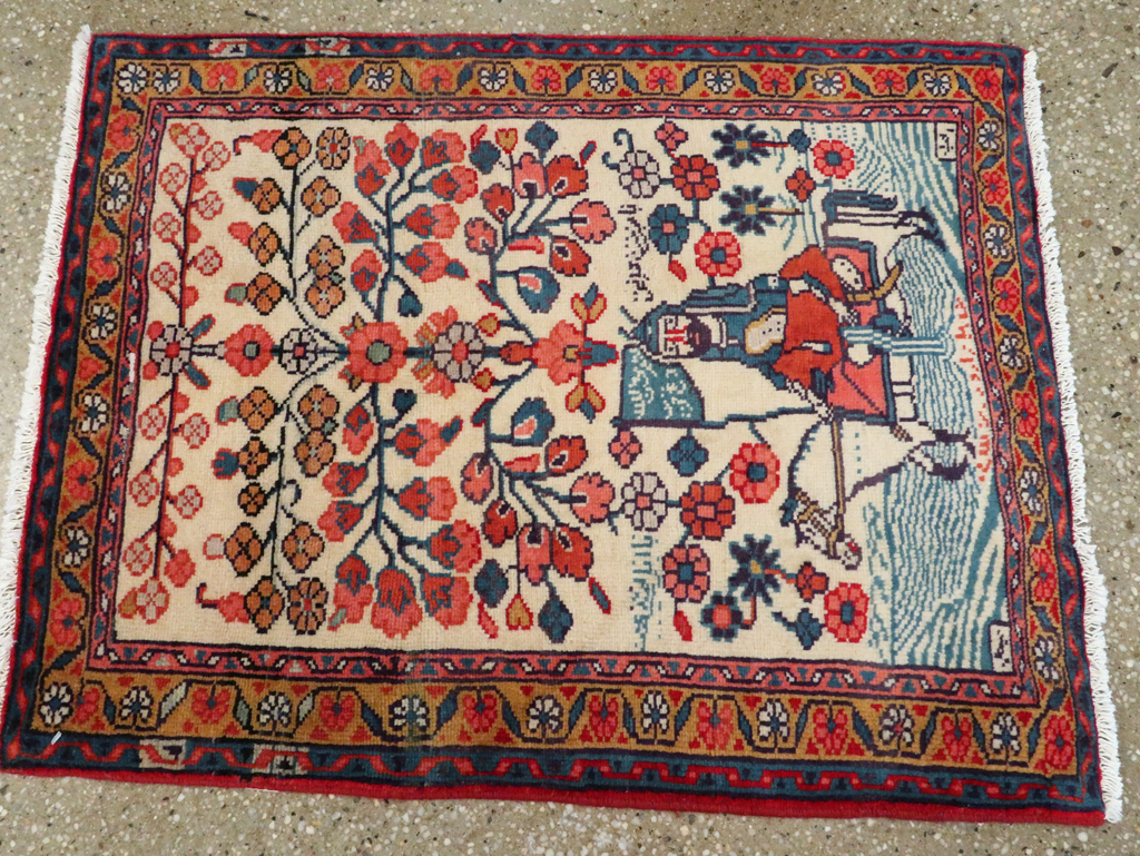 Vintage Persian Pictorial Hamadan Rug, No.27534 - Gsblank