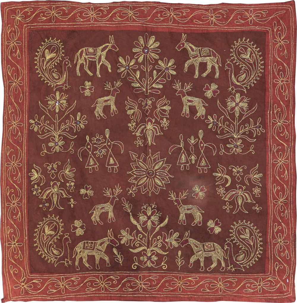 Vintage Persian Embroidered Textile Pictorial Wall Hanging, No.27546 - Gsblank