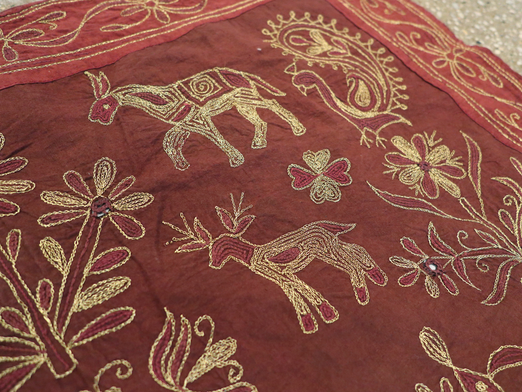 Vintage Persian Embroidered Textile Pictorial Wall Hanging, No.27546 - Gsblank