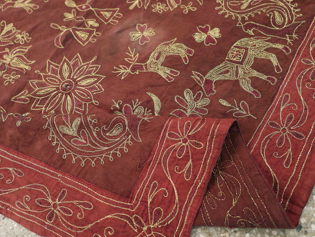 Vintage Persian Embroidered Textile Pictorial Wall Hanging, No.27546 - Gsblank