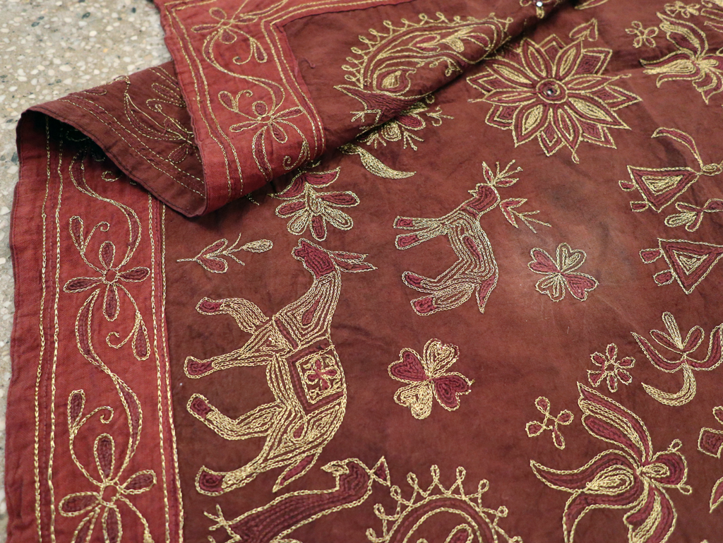 Vintage Persian Embroidered Textile Pictorial Wall Hanging, No.27546 - Gsblank