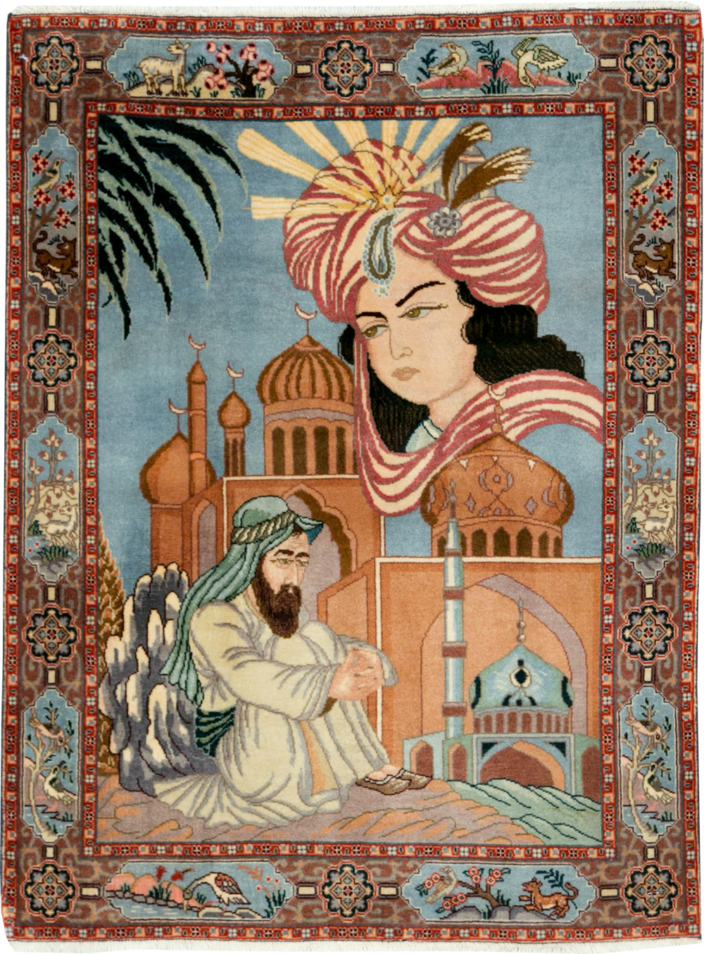 Vintage Persian Tabriz Pictorial Rug, No.27560 - Gsblank