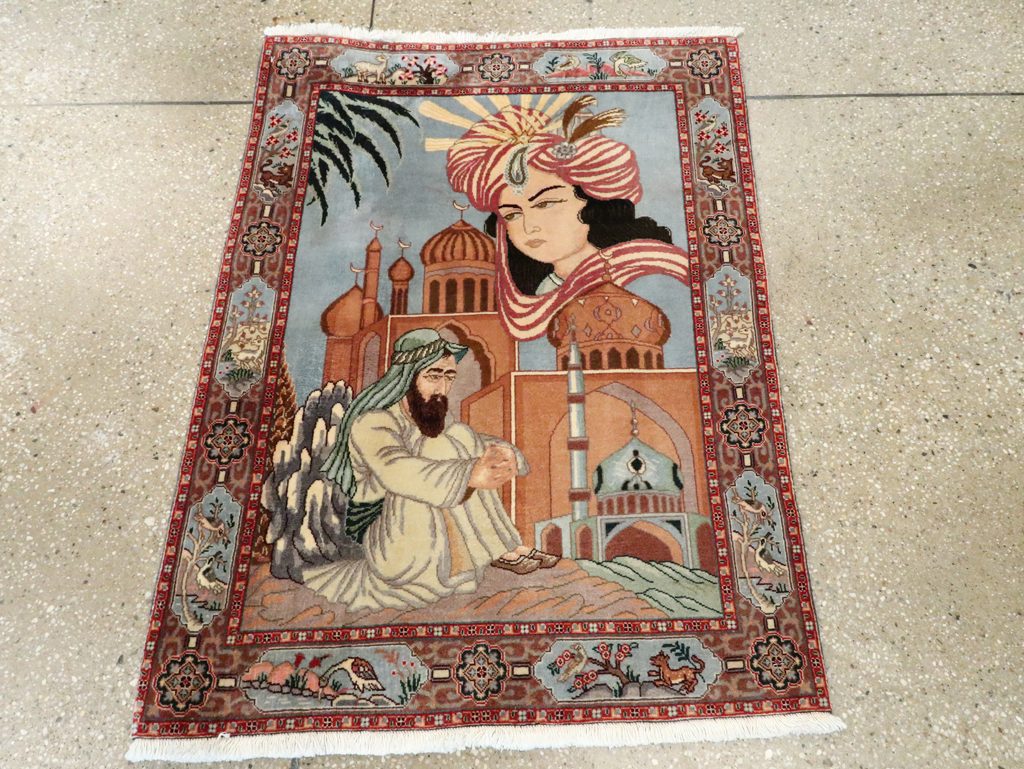 Vintage Persian Tabriz Pictorial Rug, No.27560 - Gsblank