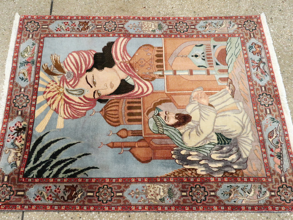 Vintage Persian Tabriz Pictorial Rug, No.27560 - Gsblank