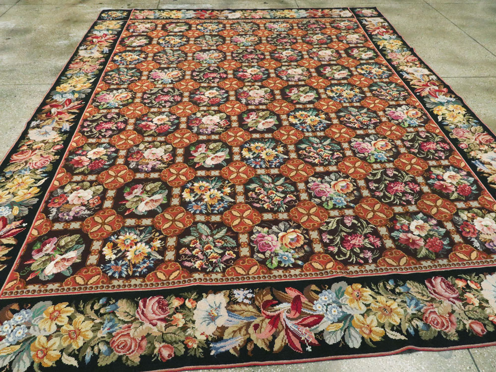 Antique English Flatweave Needlepoint Room Size Carpet, No.27565 - Gsblank