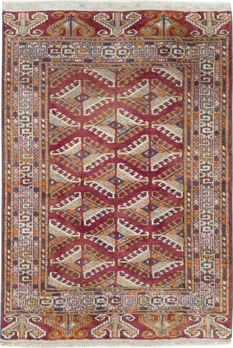 Vintage Central Asian Tekke Throw Rug, No.27569 - Gsblank