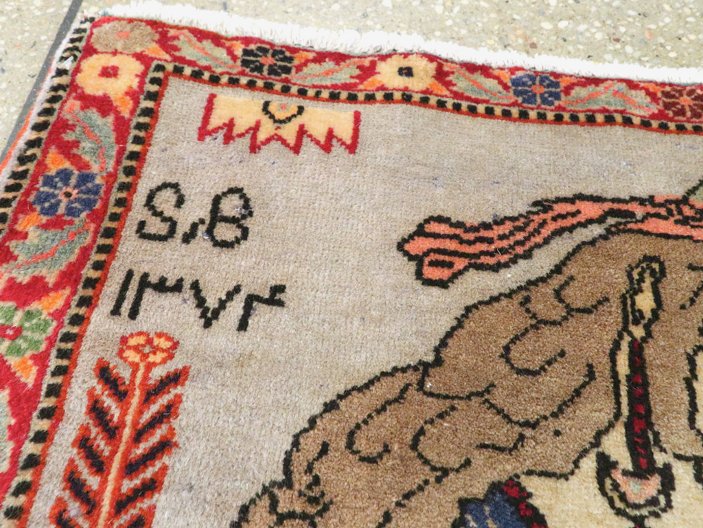 Vintage Persian Pictorial Tabriz Rug, No.27581 - Gsblank