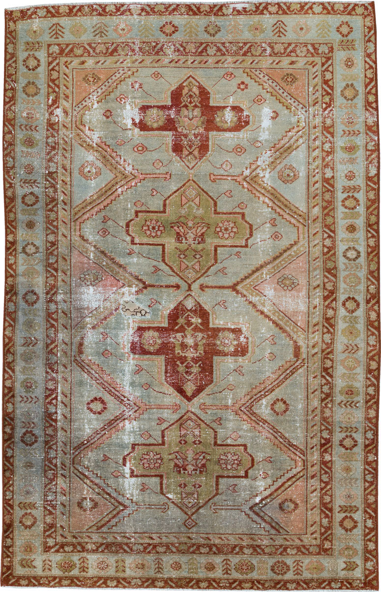 Distressed Antique Persian Malayer Accent Rug, No.27617 - Gsblank